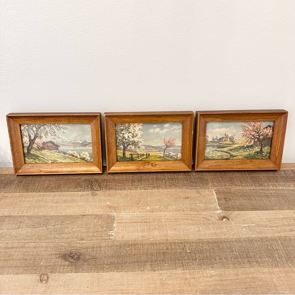Set 3 Vintage Framed Landscape Prints Hand Painted Pictures Wall Decor MCM - Picture 10 of 16